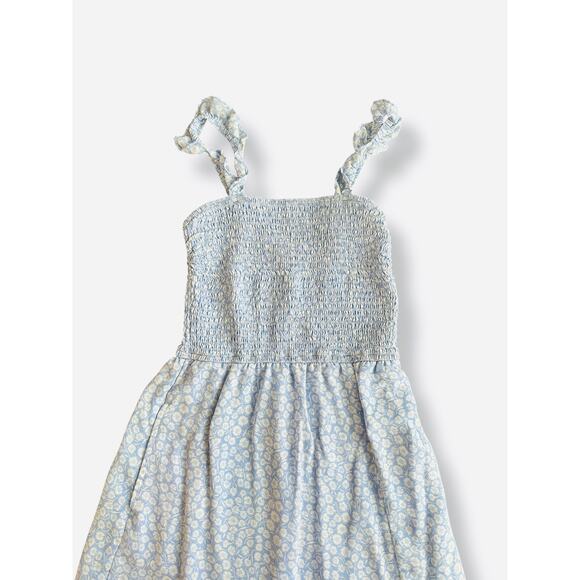 Abercrombie A&F Blue Floral Midi Dress Smocked Bodice Pockets Slit Size S - Picture 6 of 9